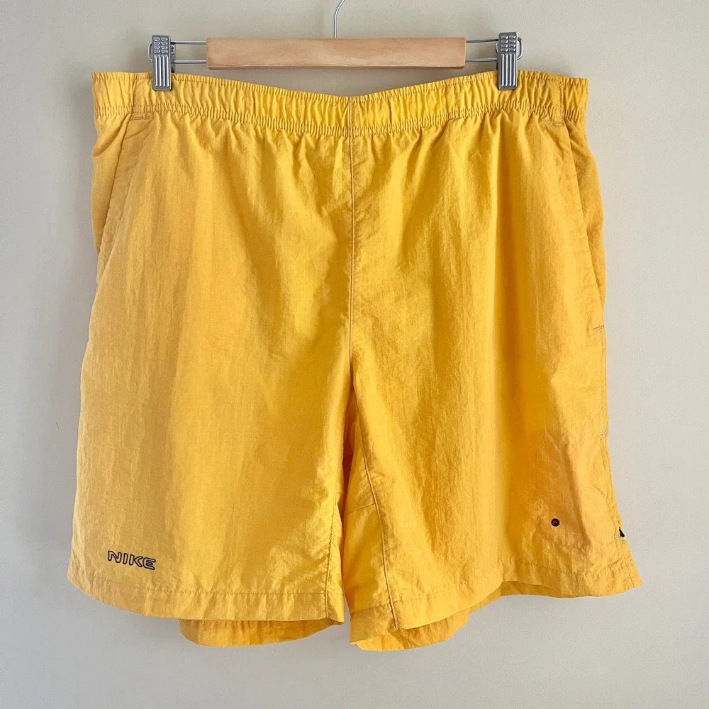 Vintage Nike Swim Trunks Men's Large Yellow Y2K Sportswear Beach Summer Ripstop